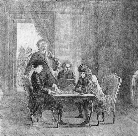 Jean Huber, <i>Voltaire jouant aux échecs avec le père Adam</i>