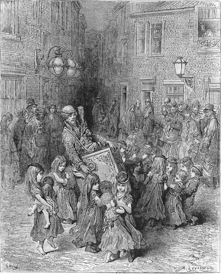 Gustave Doré, l'Orgue de Barbarie, à Londres