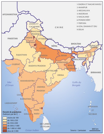 Inde, la densité de la population