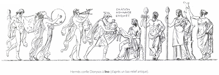 Hermès confie Dionysos à <B>Ino</B>. Hermès confie Dionysos à <B>Ino</B>.