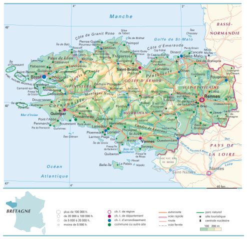 Région Bretagne - départements et villes principales.