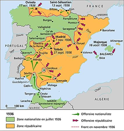 carte de la guerre d espagne Encyclopédie Larousse en ligne   guerre civile d'Espagne