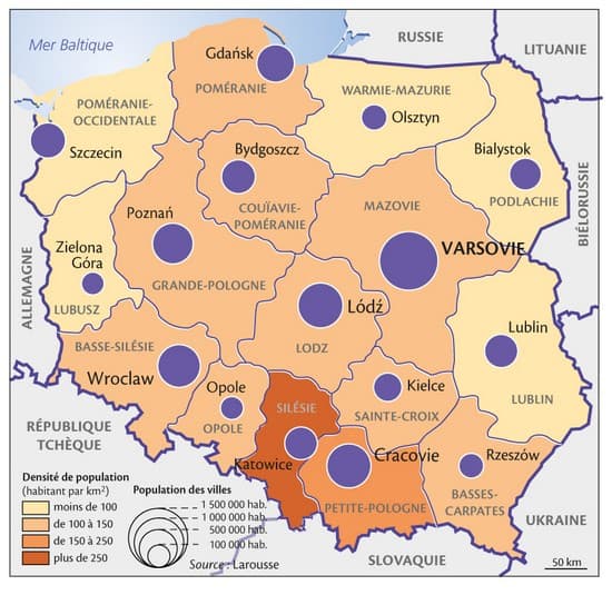 Pologne, la densité de la population – Média LAROUSSE