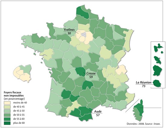 France, les foyers fiscaux non imposables