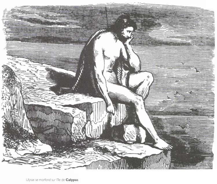 Ulysse se morfond sur l'île de Calypso.