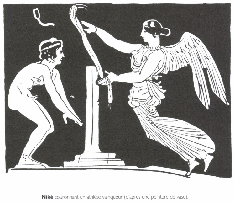 Niké couronnant un athlète vainqueur. Niké couronnant un athlète vainqueur.
