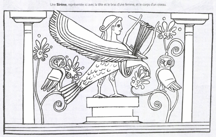 Une Sirène, représentée ici avec la tête et le bras d'une femme, et le corps d'un oiseau.